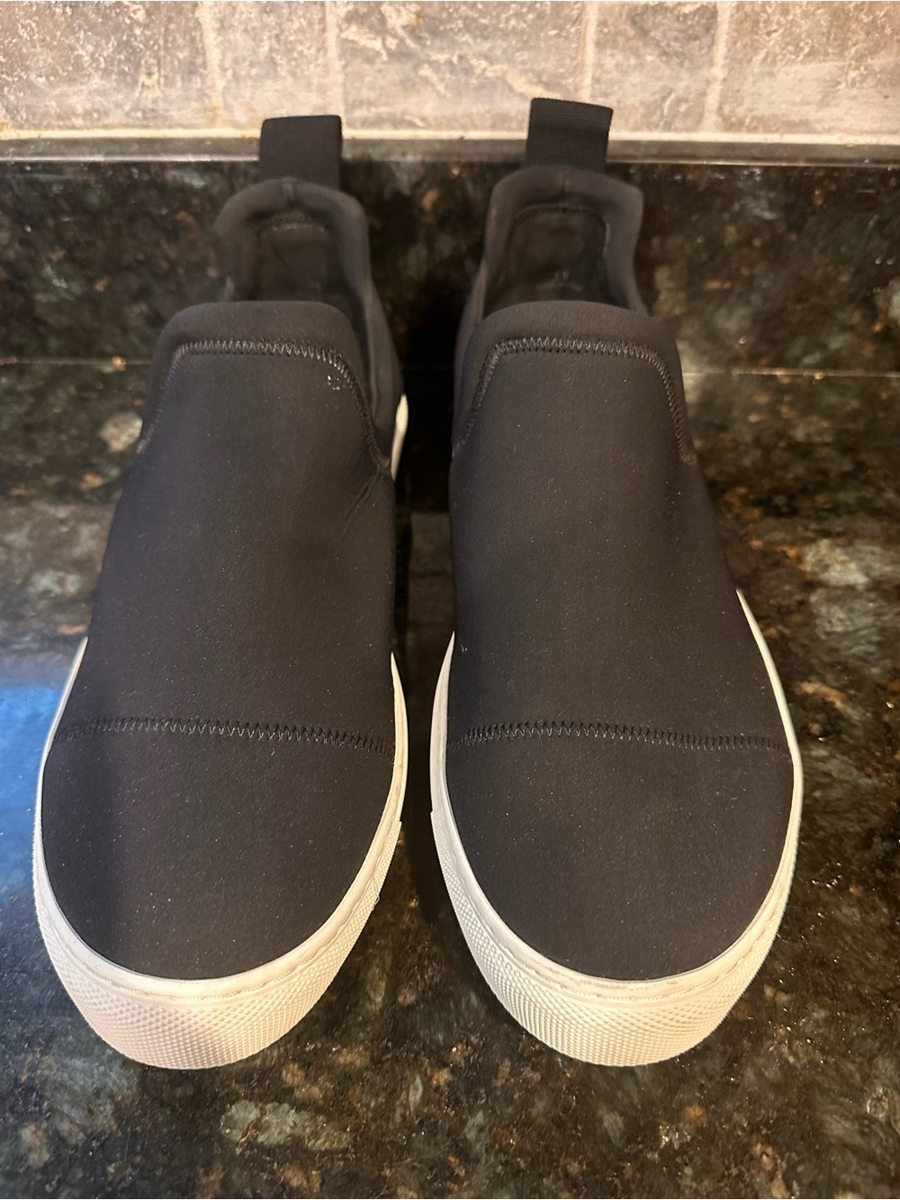 James Perse Black Canvas Slip-On Sneakers with White Sole
